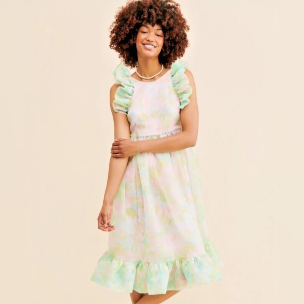 ANTHROPOLOGIE Selkie Maison Amory Ruffle Romance Midi Dress - SZ S